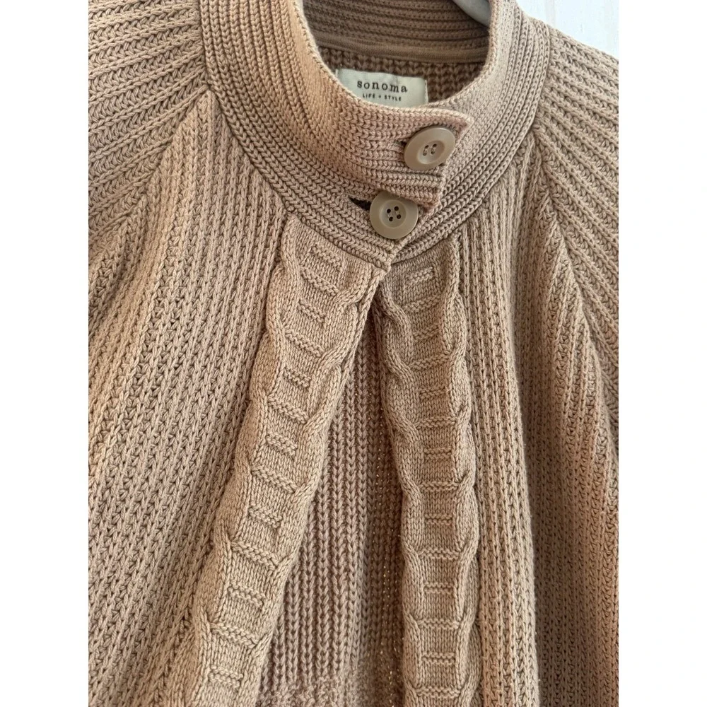 Sonoma Cable Knit Cardigan‎ Sweater L Tan Chunky Cozy Cottagecore